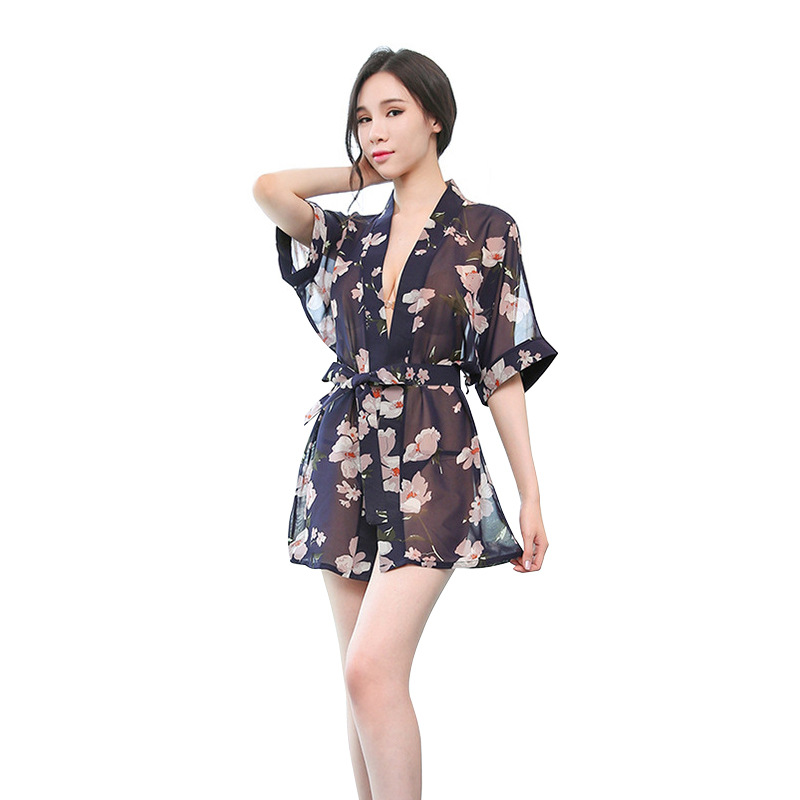 Sexy floral lace sleep dress set featuring sheer chemise with matching panty, , 。