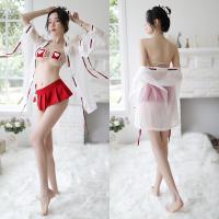 Japanese-Style Cute Yukata Lingerie Set - Sheer Sexy Miko Costume for Small Bust Women, Erotic Kimono Outfit A247 thumbnail