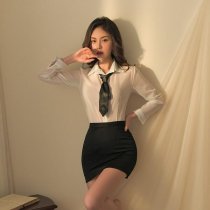 Seductive Secretary Costume Set - Sexy Lace Lingerie Outfit with Deep V-Neck & High-Waisted Pencil Skirt, Plus Size Frie
