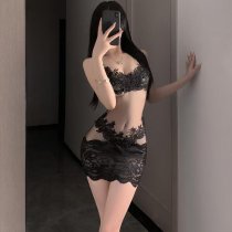 Seductive Lace Bodysuit for Women - Sexy Open-Crotch Maid Costume, Sensual Sleepwear & Playful Lingerie Set