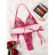 Lace Bra and Thong Set - 3-Piece Floral Embroidered Sexy Lingerie for Women, Elegant Bridal & Vacation Underwear