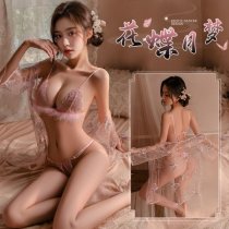 MANYAN Floral Butterfly Moon Dream Hanfu-Inspired Lingerie Set - Sheer Sexy 3-Piece Costume Outfit