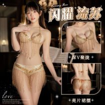 Shimmering Tassel Sheer Dancer Costume - Sexy Open-Crotch See-Through Lingerie Set with Thong & G-String