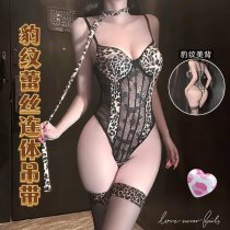 American Style Mesh Leopard Print Bodysuit - Sexy Fishbone Strapless Top for Women, Summer Lingerie