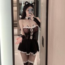 Suoqing Sexy Lingerie Skirt - Shiny Cat-Eye Uniform Dress, Alluring Glow Mini Dress for Women