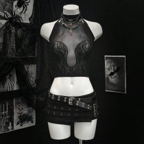 Twill Lace Seductive Bare-Butt Lingerie Top - Sexy Pure-Delight Gothic Punk Crop Vest