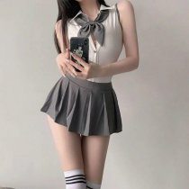 Sexy Short Backless Lingerie Set - Pure & Tempting Student Uniform Costume for Role Play