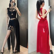 European & American Style Sexy Lingerie Set with Adjustable Straps, Padded Bralette & Sheer Chiffon Dress