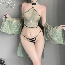 Huanqing Vintage Chinese Silk Chemise - Sheer Hanfu-Inspired Sensual Lingerie for Women