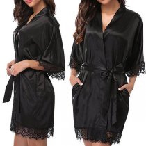 Ruixiang Plus Size Sexy Robe for Women – Ice Silk Lingerie Bathrobe, Alluring Lounge Wear & Intimate Apparel