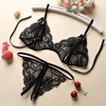 Lace Sexy Bikini Set with Open-Crotch Thong - Romantic Lingerie Sleepwear for Women, Plus Size 3-Piece Gift Set