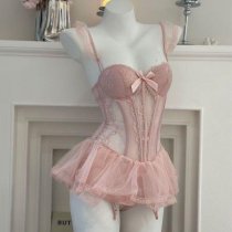 Sexy Lace Bralette Sleep Set with Underwire & Puff Skirt – French-Inspired Matching Lingerie Outfit
