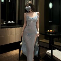 MANYU Sexy Lingerie Set - Sheer Mesh Backless Sleepwear Dress with High Slit & Adjustable Straps
