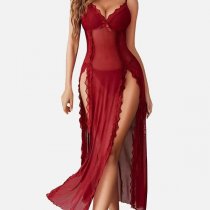 V-Neck Backless Lace Sleep Set for Women – Sexy Mesh Print Camisole & Matching Shorts