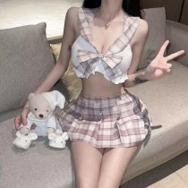 Cute Plaid JK Skirt Outfit - Schoolgirl Style Summer Lace-Up Hollow Student Uniform Dress
