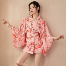 Mannyqing Japanese Kimono Lingerie Set - Deep V Floral Sleepwear Robe with Cherry Blossom Print, Pure & Alluring Style