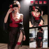 Japanese Kimono Print Black Sleepwear Set - Sexy Y2K Pure-Desire No-Remove Uniform Lingerie Pajamas