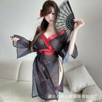 Japanese-Inspired Sexy Kimono Lingerie Set – Pure & Alluring No-Remove Sleepwear in Black A260
