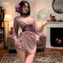 Purple Allure Lingerie Set - Sensual Hanfu-Inspired Sleepwear with Wide Sleeves, Off-Shoulder & Backless Design