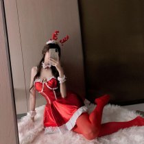 Red Bunny Girl Costume - Sexy Lingerie Dress for New Year & Christmas, No-Remove Seductive Outfit