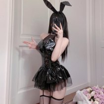 Mirror PU Lace-Up Halter Batwing Mini Skirt - Cosplay Devil Costume for Women
