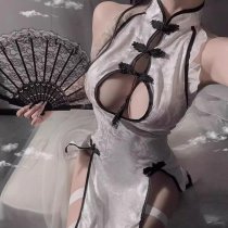 Meijia Ren Lingerie Set - Vintage Cheongsam Style Sheer Mesh Sexy Outfit, Pure & Tempting Costume