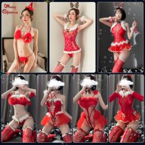 Shimeisha 2025 New Year Red Velvet Deer-Themed Lingerie Set – Sexy Mesh Bodysuit with Plush Antlers