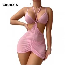 2026 New Mesh Slip Dress - Elegant Lace-Up Sheer Lingerie Set for Women, Sexy Sleepwear & Intimate Apparel