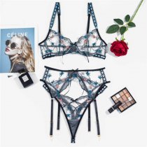 Embroidered Garter Belt Set with Steel Ring - Sexy Women's 3-Piece Lingerie Outfit,Europe and America-Style Split Design