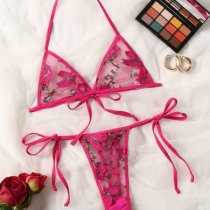 Lace Bra and Thong Set - 3-Piece Floral Embroidered Sexy Lingerie for Women, Elegant Bridal & Vacation Underwear