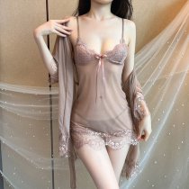 Qingran European and American Style Lace Lingerie Set - Sexy Sheer Babydoll Dress & Thong 3-Piece Plus Size Outfit