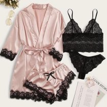 European Women's Lace Sleepwear Set - Sexy Matching 4-Piece Pajama Set for Plus Size & Curvy Women