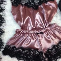 Amazon Ice Silk Women's Summer Sleepwear Set – Sexy Lace Cami & Shorts Two-Piece Outfit