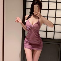 Ancient Chinese Style Butterfly Lovers Sheer Cheongsam Set - Sexy Lace Bodysuit & Tied Waist Sleepwear for Women