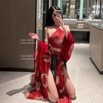 Ancient Chinese Court-Style Lingerie Set – Sensual Hanfu Bodice & Sheer Flying Skirt with Embroidery