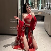 Ancient Chinese Court-Style Lingerie Set - Sensual Hanfu Doudou & Sheer Flying Skirt with Embroidery