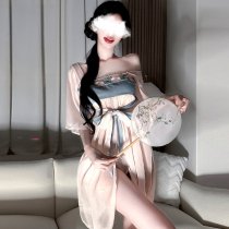 Ancient Chinese Style Lingerie Set - Sheer Chiffon Hanfu Dress with Seductive Palace-style DUDOU for Women