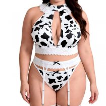 Black and White Cow Print Lingerie Set - Sexy Push-Up Bikini with Non-Slip Grip, Pure Temptation Style