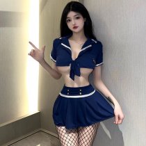 Blue Sailor Uniform Lingerie Set with Bow - Seductive JK Schoolgirl Costume for Nightclub & Roleplay