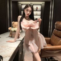 Cherry Romance Lingerie Set - Pure & Tempting Bow-Embellished Sleepwear for Small Bust Enhancement, No-Remove Design