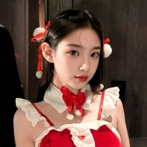 Christmas Red Velvet Babydoll Dress Set - Lolita Style Pure & Tempting Lace Outfit with Bow Hair Accessories