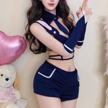 Cute Bunny Girl Costume Set - Sexy Rabbit Officer Role Play Outfit, Split Short Shorts Lingerie