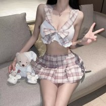 Cute Plaid JK Skirt Outfit - Schoolgirl Style Summer Lace-Up Hollow Student Uniform Dress