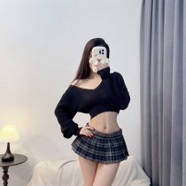 Cute Schoolgirl JK Lingerie Set - Sheer Sweater & Micro Skirt Outfit for Women