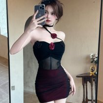 Dark Glam Mesh Lace Floral Halter Bodysuit - Sexy Backless Bodycon Dress for Women