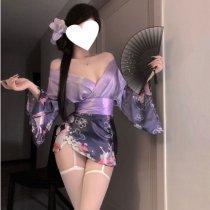 Domoira Temptation Lingerie Set - Deep V Japanese Kimono Style Cosplay Outfit with Floral Fox Dream Design