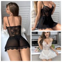 European-American Sheer Plus Size Lingerie Set - Sexy Lace Sleep Dress & Matching Cami Set