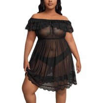 European-Style Lace Sexy Sleepwear Set for Women – Off-Shoulder Sheer Nightgown & Matching Lingerie
