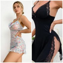 European & US Style Semi-Sheer Floral Lace Sleep Set – Sexy Matching Cami & Panty Two-Piece Outfit for Women