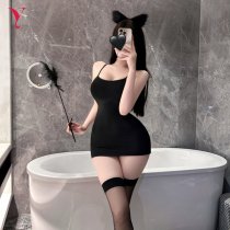 Fei Niao Kui Yue Sexy Lace Backless Sleep Dress - Seductive Sheer Nightgown with Detachable Uniform-Inspired Design